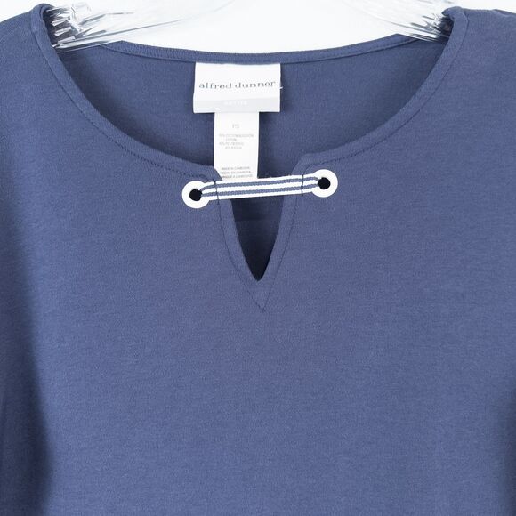 Alfred Dunner Nautical Studded Grommet SS Top Navy Blue Womens Petite Small - Picture 5 of 15